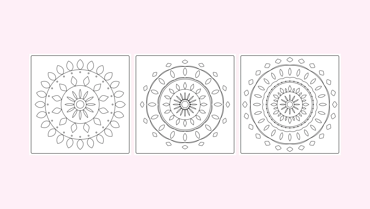 Trois coloriages mandala à imprimer, de difficulté croissante, à colorier